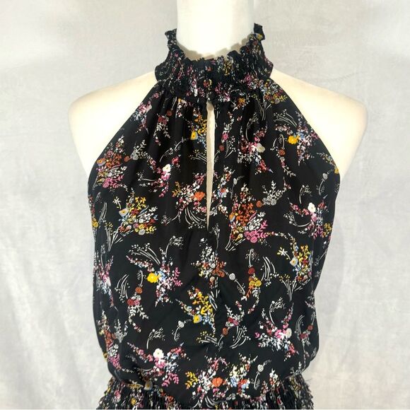 Express high mock neck smocked black ditsy floral midi dress size medium - Picture 5 of 9